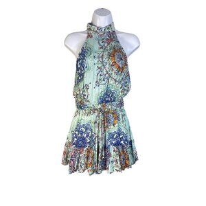 RAGA Womens High Neck Pleated Floral Sleeveless‎ Romper Key Hole Back Size S